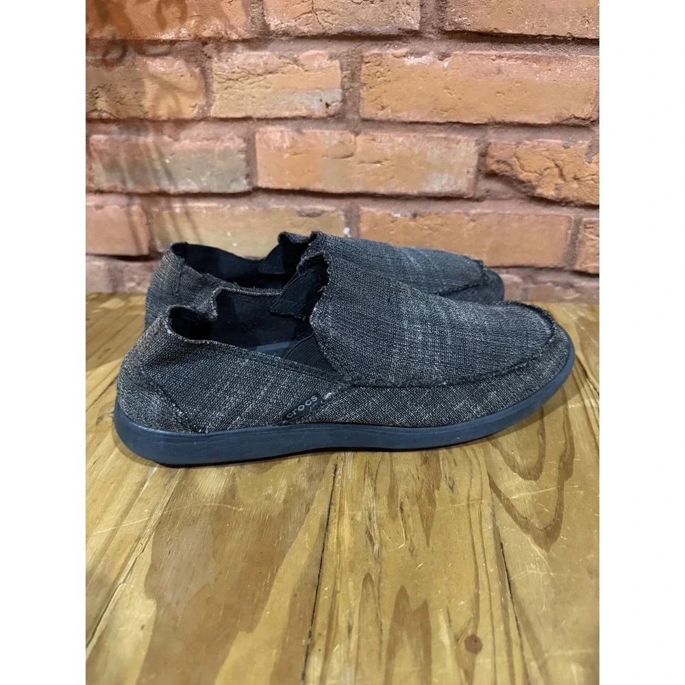 Crocs Men's 10 Santa Cruz Brown Shoes Canvas Triple Comfort Slip On Loafers